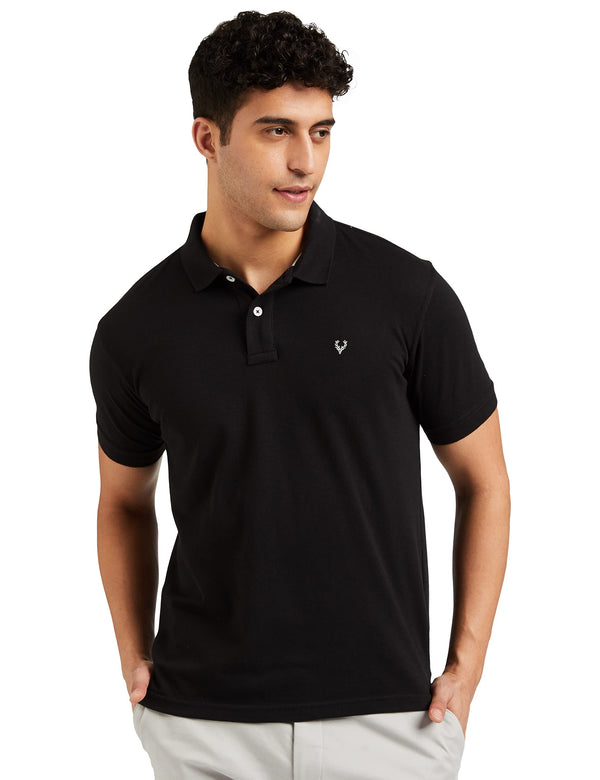 Allen Solly Men's Plain Regular Fit Cotton Polo (AMKP317G04249_Jet Black_Large)