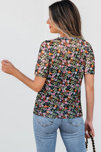 Black Sheer Floral Mesh Round Neck T Shirt