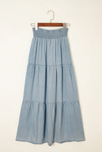 Beau Blue Tiered Smocked High Waist Denim Maxi Skirt