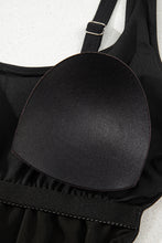 Black U Neck Adjustable Straps Knotted Skirt Patchwork One Piece Swimsuit