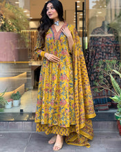 GoSriKi Women's Rayon Blend Anarkali Printed Kurta with Pant & Dupatta & Dupatta (CIA Yellow-GS_XL_Yellow_X-Large)