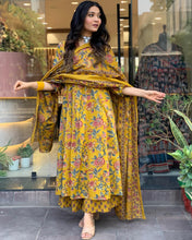 GoSriKi Women's Rayon Blend Anarkali Printed Kurta with Pant & Dupatta & Dupatta (CIA Yellow-GS_XL_Yellow_X-Large)