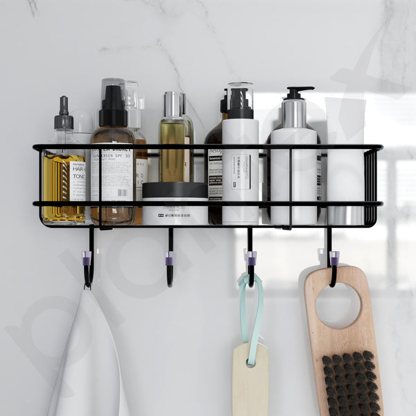 Plantex Bathroom Organizer Without Drill/GI Steel Self Adhesive Bathroom Shelf for Wall with Magic Stickers - Pack of 1 (Black, CED Powder Coated)