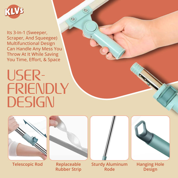KLVS Magic Broom Silicone Floor Wiper – Heavy-Duty Floor Cleaning Squeegee with Stainless Steel Extendable Handle | Multipurpose Bathroom, Kitchen, Tile & Window Cleaner