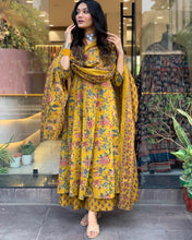 GoSriKi Women's Rayon Blend Anarkali Printed Kurta with Pant & Dupatta & Dupatta (CIA Yellow-GS_XL_Yellow_X-Large)