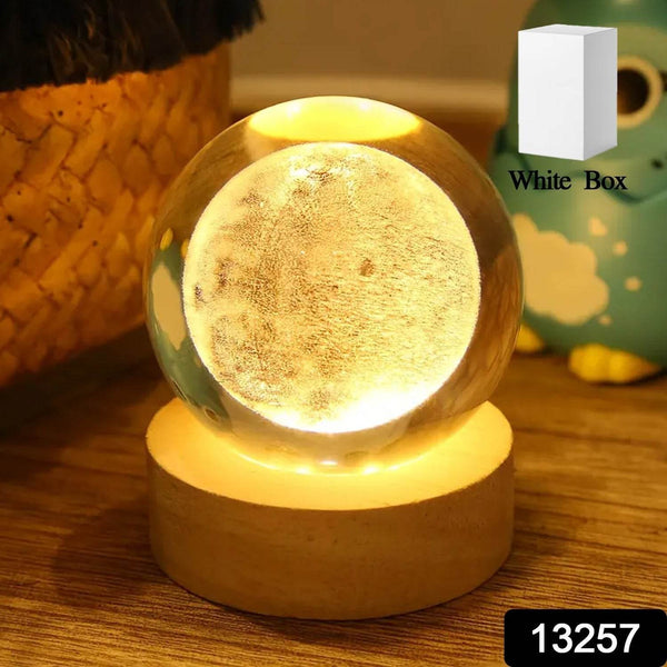 Moon 3D Crystal Ball Lamps with Base For Bedroom 3D Lamps (1 Pc) - Super Bachat
