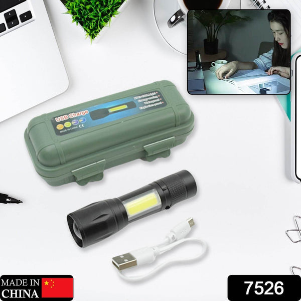 LED Flashlight Rechargeable USB Mini Torch, Ultra Brightest Zoom Flash Light Handheld Pocket Compact Portable Tiny Lamp with COB Side Lantern, High Power Tactical Travel Emergency Flashlights - Super Bachat