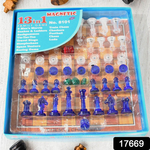 13 in 1 Family Board Game Chess, Snakes & Ladders, Ludo, Tic-Tac-Toe, Checkers, Travel Bingo, Football, Space Venture, Steeplechase Set for Kids - Super Bachat