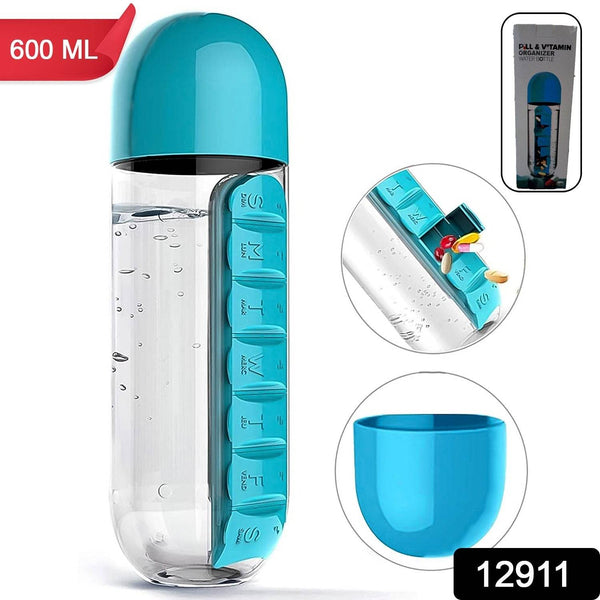 Pill & Vitamin Bottle, Water Bottle Multi Functional Use for Traveling & Outdoor Use Water Bottle, Travelling kit, Summer Special Bottle (600 Ml / Mix Color ) - Super Bachat