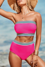 Rose Red Contrast Banding Tube Bikini High Waist 2pcs Swimsuit