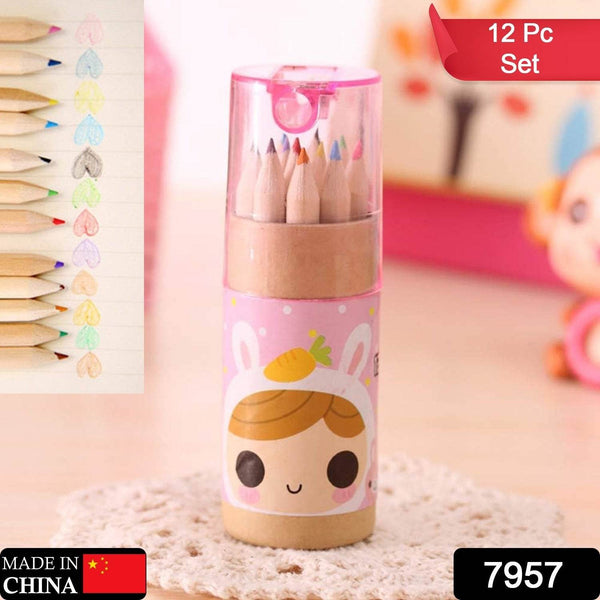 12 Colouring Pencils Kids Set, Pencils Sharpener, Mini Drawing Colored Pencils with Sharpener, Kawaii Manual Pencil Cutter, Coloring Pencil Accessory School Supplies for Kid Artists Writing Sketching - Super Bachat