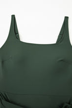 Mist Green Side Tied Waist Square Neck Adjustable Straps A-line One Piece Swim Dress
