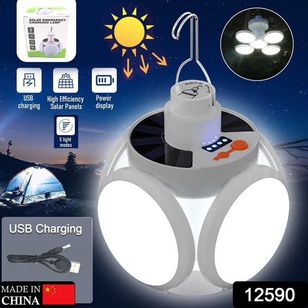 Solar Multi-Functional Emergency LED Light Bulb with USB Charging, LED camping lamp, camping lamp, USB rechargeable, 5 brightness light modes, foldable camping light, SOS IP65 waterproof camping light, blackout emergency equipment, camping gadgets - Super Bachat