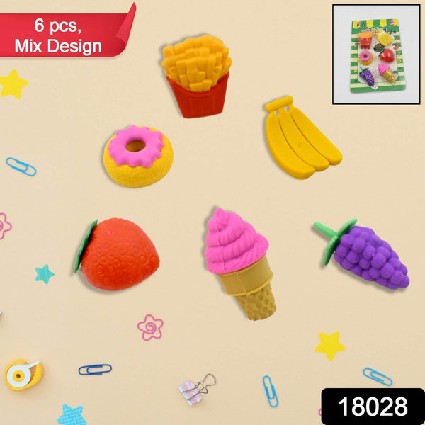 3D Food Fancy & Stylish Colorful Erasers, Mini Eraser Creative Cute Novelty Eraser for Children Different Designs Eraser Set for Return Gift, Birthday Party, School Prize (1 Set / Mix Design & Color) - Super Bachat