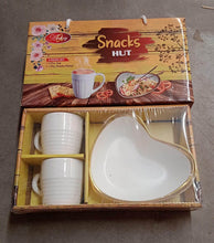 Snacks Hut Ceramic Tea / Cups Set With Heart Shape Plastic Serving Platter, Milk Cup / Mug, Coffee Cup, Tea Cup BPA Free Food Grade, or Outdoor for Household Gift For Birthday (3 Pcs Set) - Super Bachat