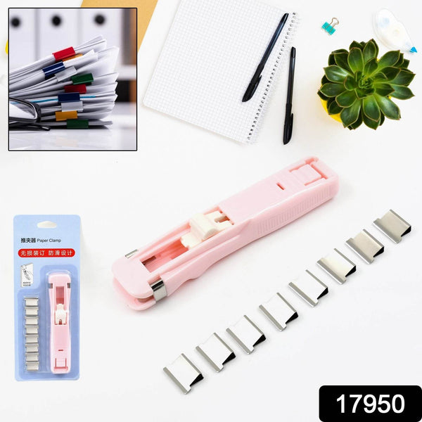 Portable Paper Clamp With 8 Pcs Clip Dispenser Handheld Paper Fast Clam (1 Set) - Super Bachat