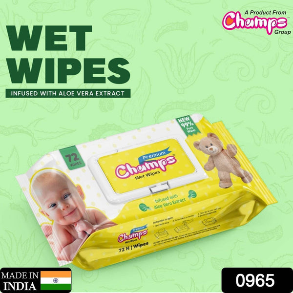 Champs Premium Wet Wipes Infused With Aloe Vera Extract Wet Wipes (72 N Wipes ) - Super Bachat