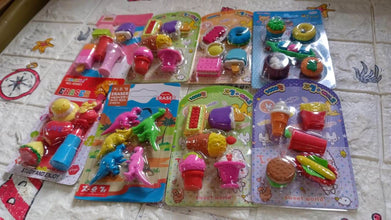 Mix Design 1Set Fancy & Stylish Colorful Erasers for Children Different Designs & Mix, Eraser Set for Return Gift, Birthday Party, School Prize (1Set) - Super Bachat