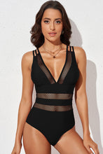 Black Solid Mesh One Piece Swimsuit