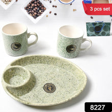 Alpino Ceramic Tea / Cups Set With Plastic Serving 2 Compartment Platter, Milk Cup / Mug, Coffee Cup, Tea Cup BPA Free Food Grade, or Outdoor for Household Gift For Birthday (3 Pcs Set) - Super Bachat