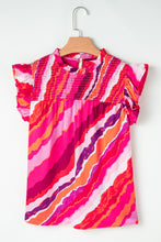 Rose Abstract Print Shirred Yoke Ruffled Blouse