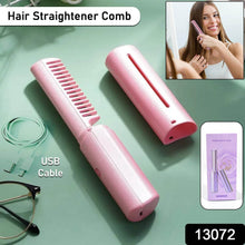 Rechargeable Mini Hair Straightener, Travel Portable USB Charging Cordless Hair Straightener Bursh, Three Temperature Adjustments Flat Iron Comb (1 Pc) - Super Bachat