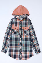 Pink Contrast Hooded Drawstring Plaid Shacket