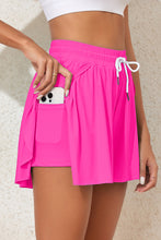 Rose Red Drawstring Elastic Waist Lined Ruffle Shorts Bikini Bottom