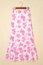 Rose Boho Floral High Waist Ruffle Split Maxi Skirt