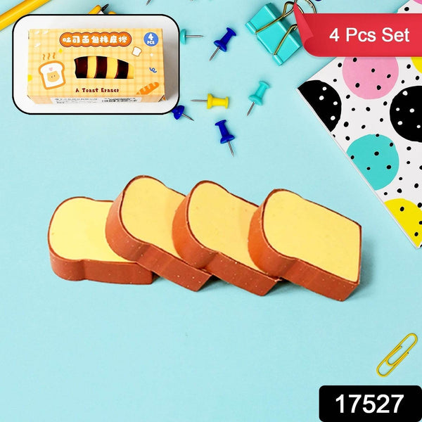3D Toast Bread Shape Eraser for Kids, Cartoons Erasers Toast Bread Erasers Bread Shaped Eraser for Students, Gift, Cute Fun Food Erasers for School Classroom, Stationery for Boys & Girls (4 Pcs Set) - Super Bachat