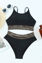 Black Rose Leopard Mesh Trim 2pcs Bikini Swimsuit
