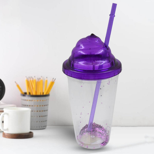 High Quality Plastic Creative Cold Drink Cup / Tumble, Reusable Tea Coffee Tumbler with Lid and Straw, Double Wall Plastic Drinking Sport Bottle, Travel Tumbler (1 Pc / Mix Color) - Super Bachat