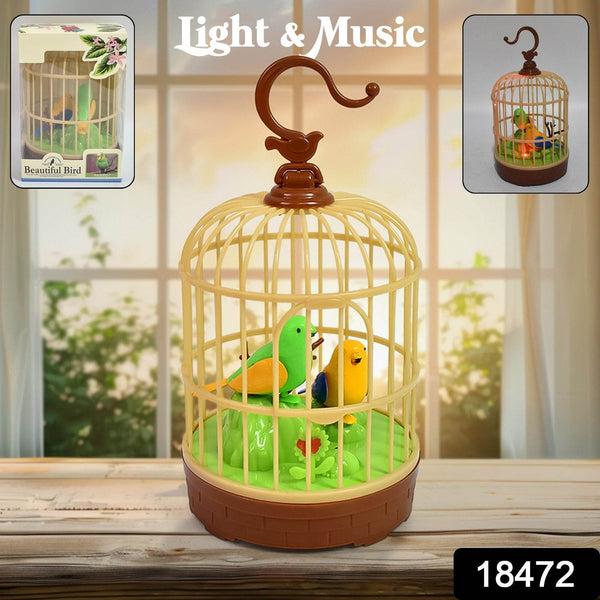 Sound Activated Chirping Bird in Hanging Cage, Beautiful Pinjra Bird Toy (1 Pc / Battery Not Operated) - Super Bachat